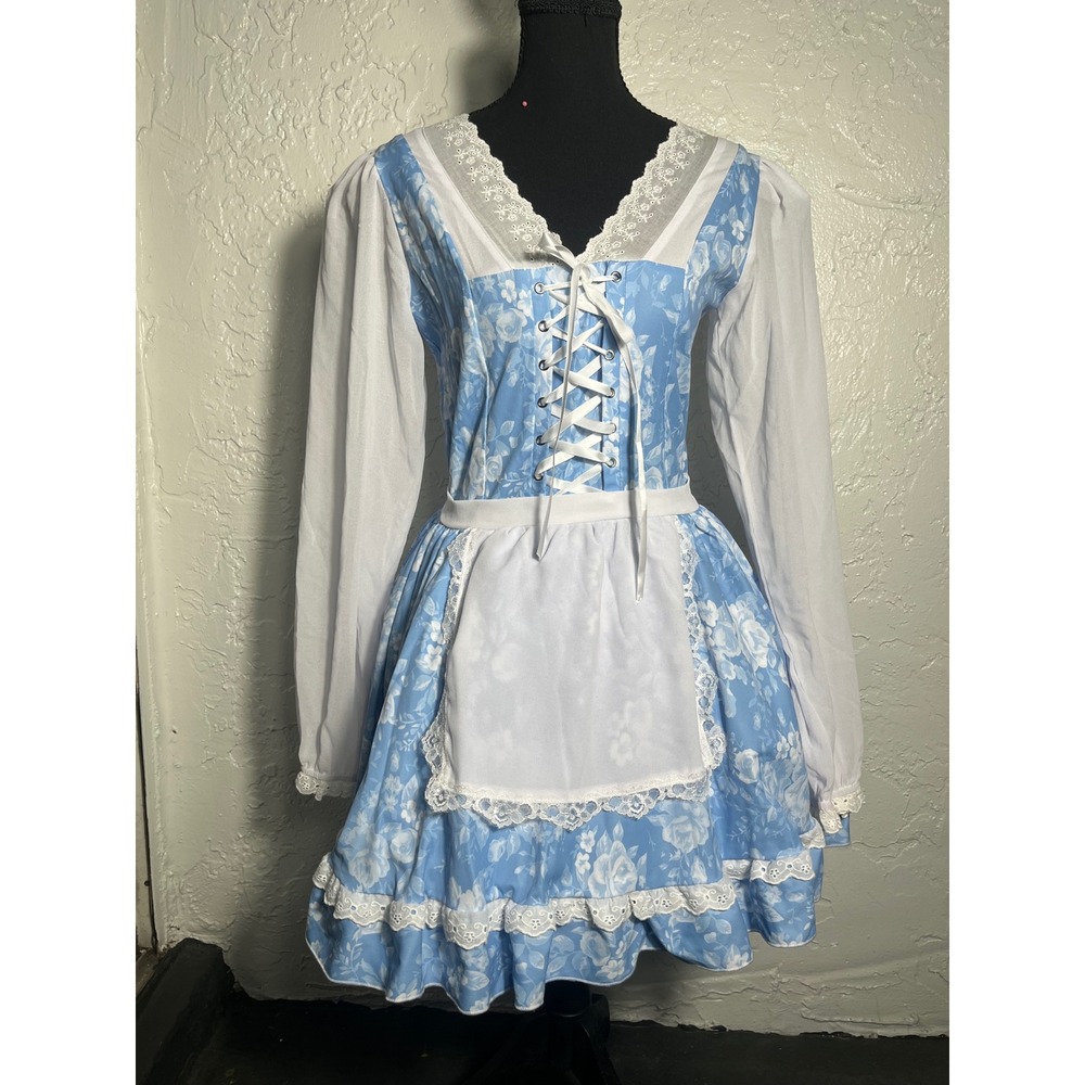 Trickz N' Treatz Blue Floral Lace-Up Maid Costume Dress NWT Size M